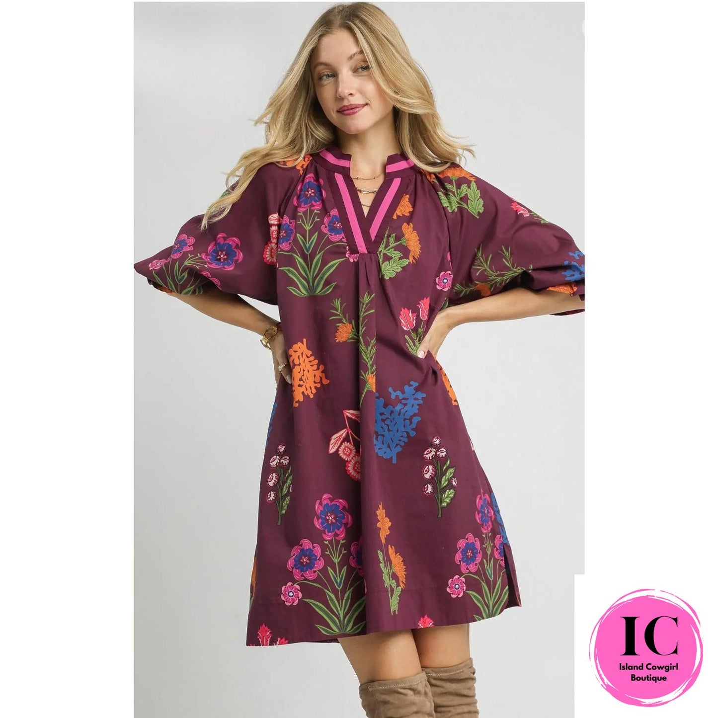Harvest Beauty Burgundy Floral Dress