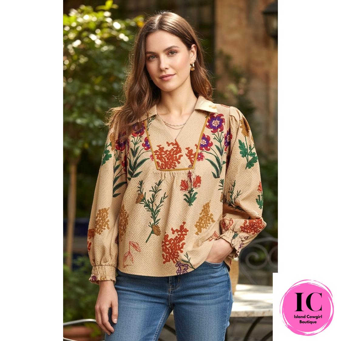 Take Your Turn Tan Textured Blouse