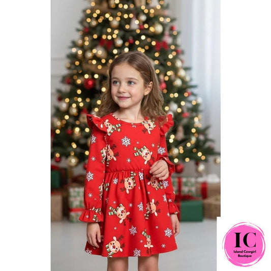 Reindeer Kisses Red Toddler Dress