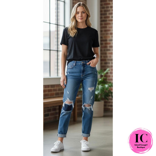 Risen: Let It All Go Dark Wash High Rise Straight Jeans