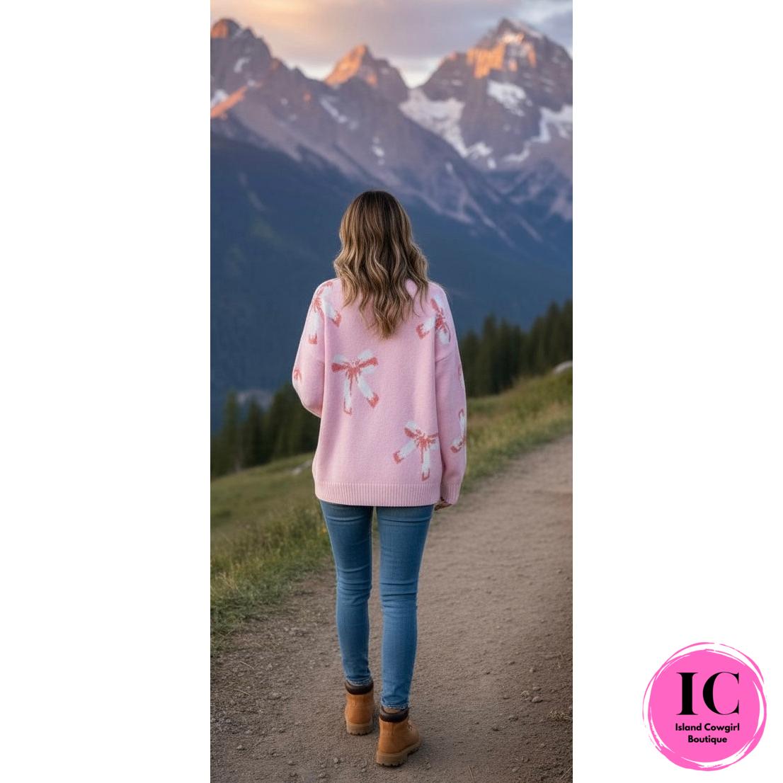 Just A Feeling Pink Bow Print Sweater