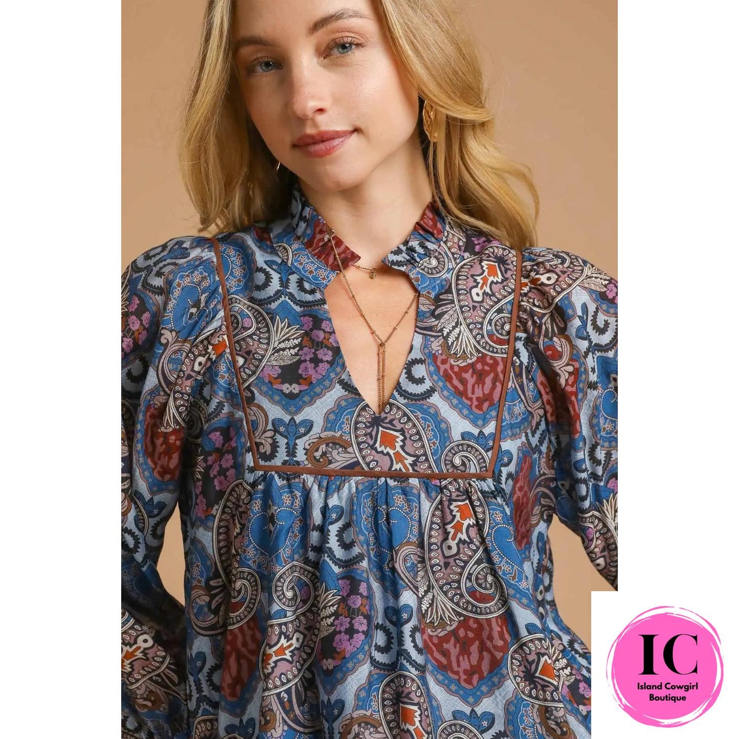All The World Blue Floral Blouse