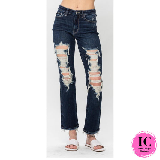 Judy Blue: Easy To Love Distressed Dark Wash Jeans