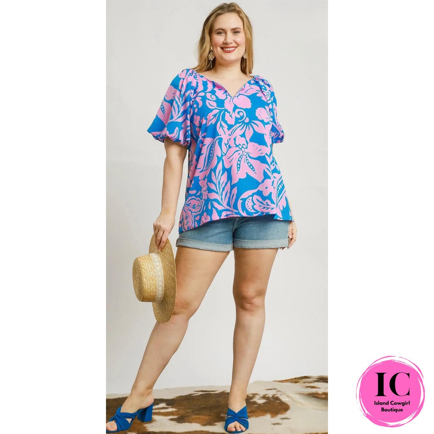 Curvy Girl Sunlit Petals Pink Floral Blouse