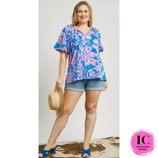 Curvy Girl Sunlit Petals Pink Floral Blouse