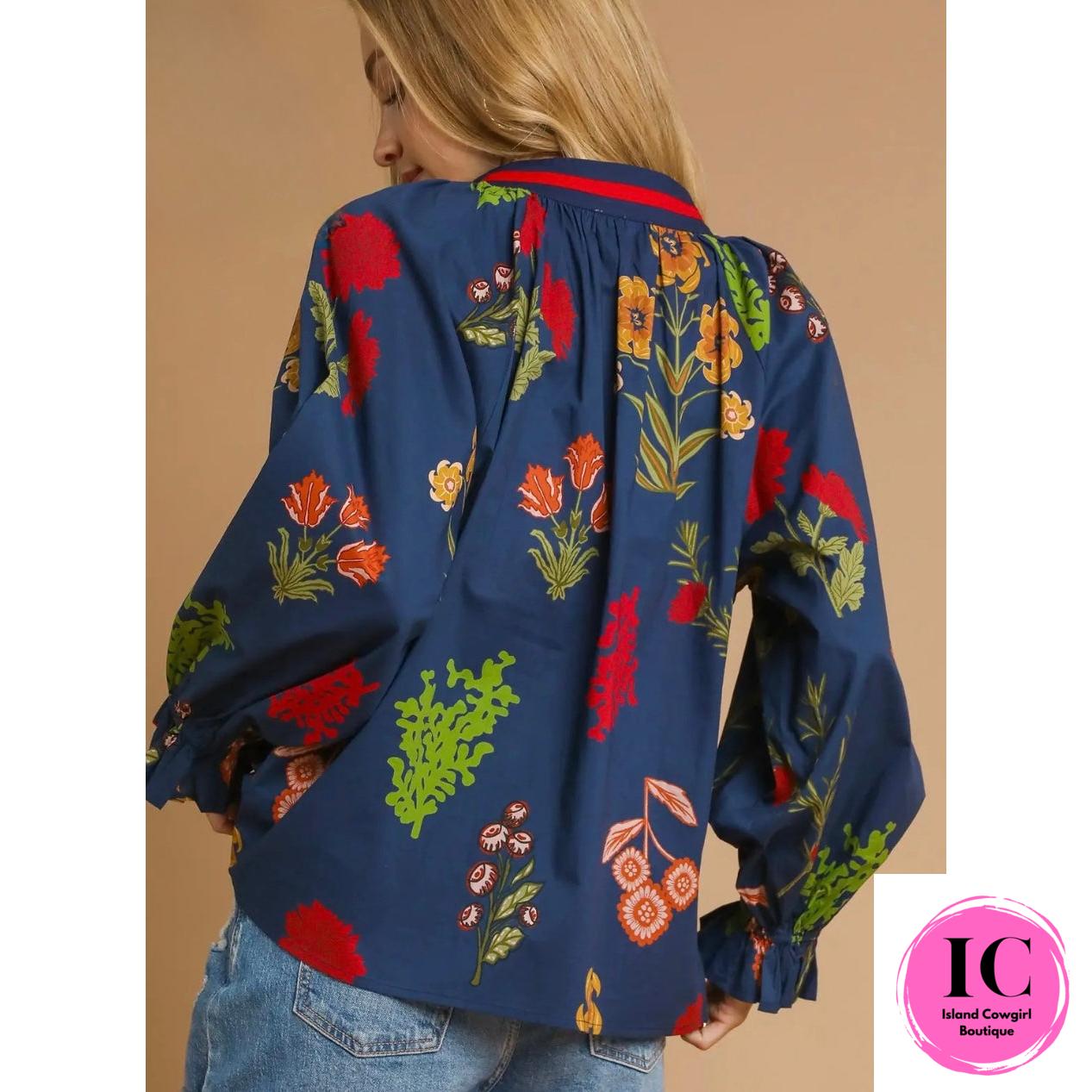 Playful With You Blue Floral Blouse