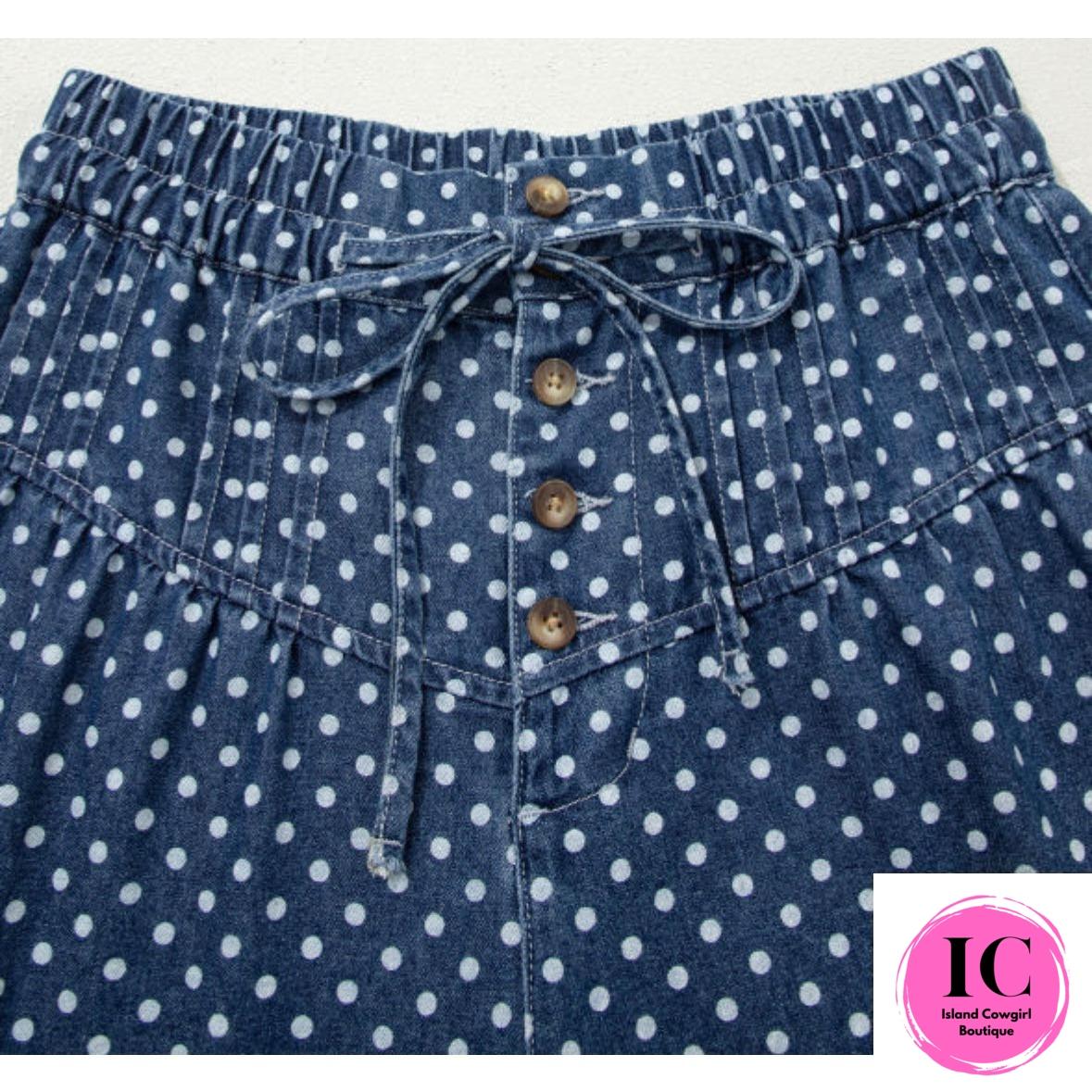 Polka Dot Print Button Pleated Wide Leg Pants
