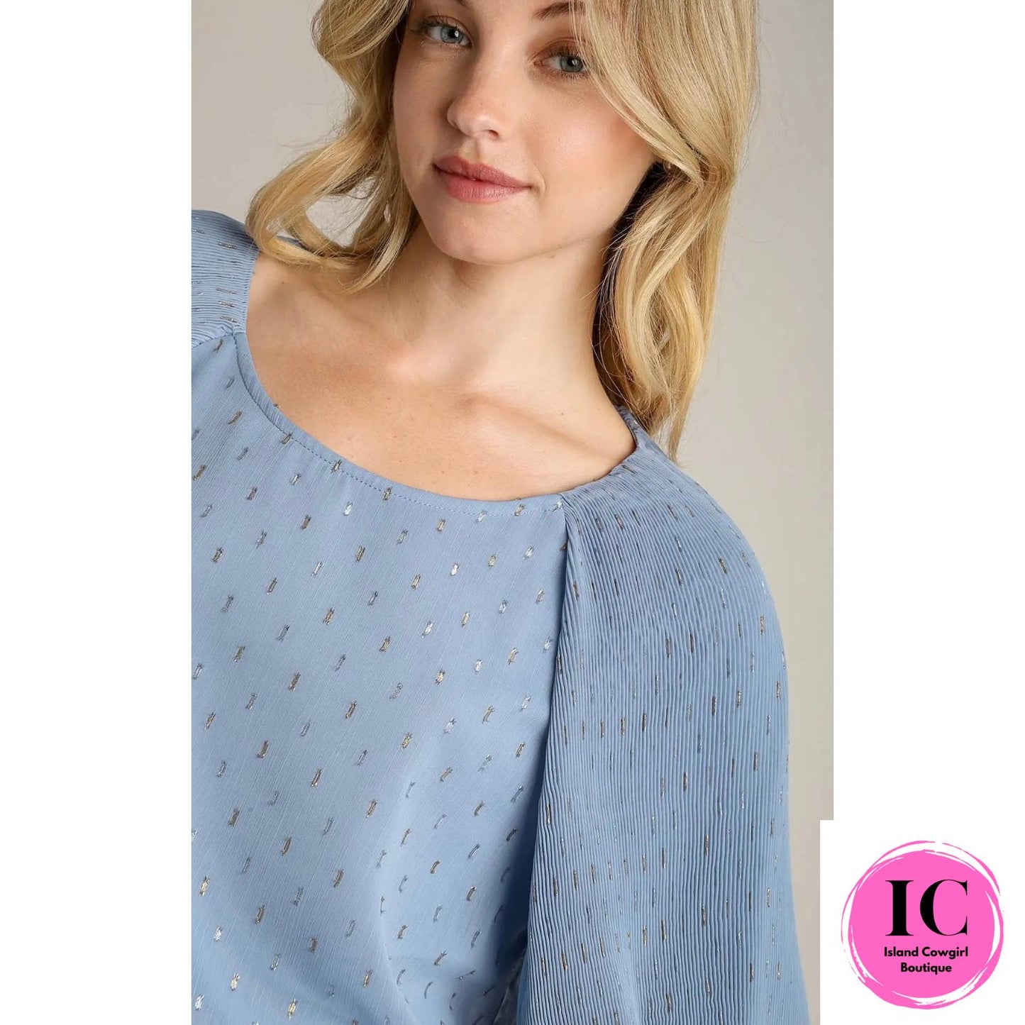 Into The Skies Blue Metallic Blouse