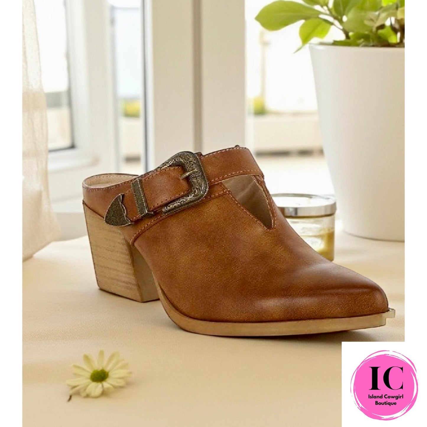 Holler Carved Buckle Statement Mules