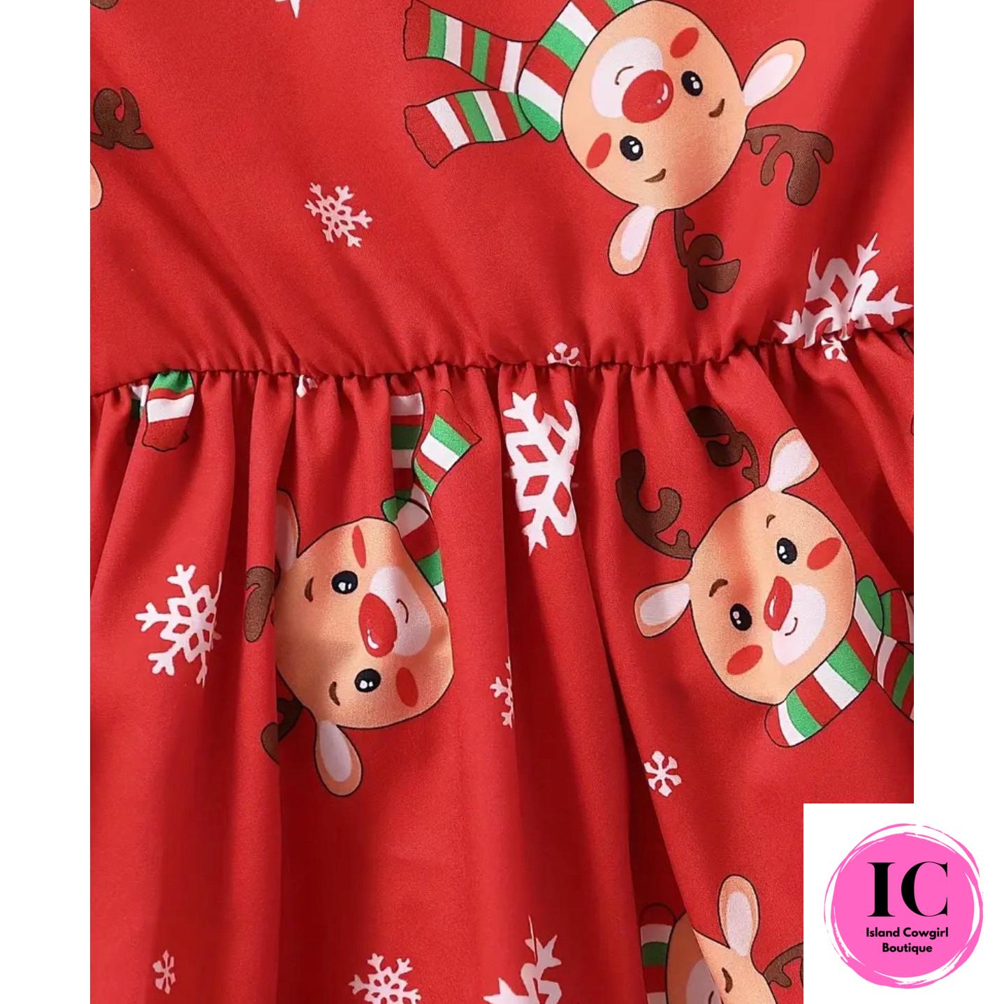 Reindeer Kisses Red Toddler Dress