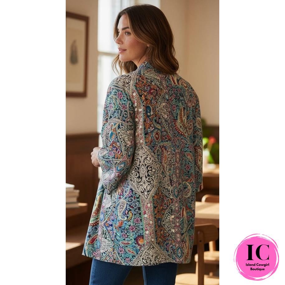 Paisley Print Open Kimono