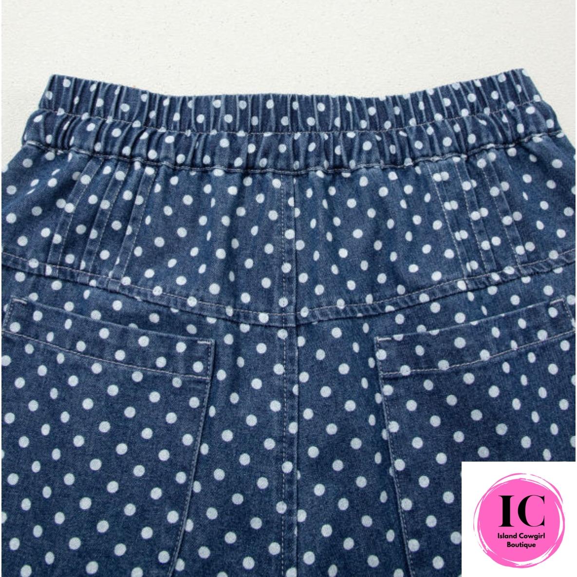 Polka Dot Print Button Pleated Wide Leg Pants