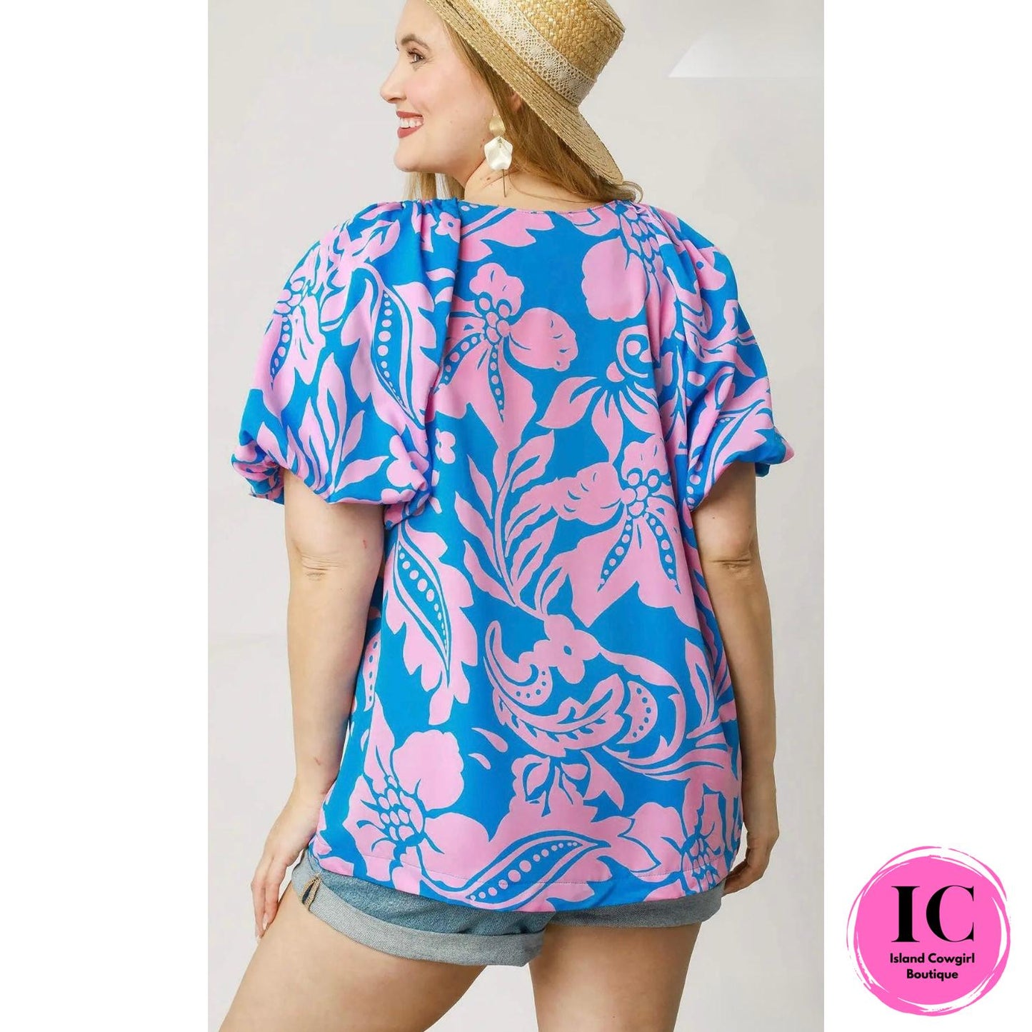 Curvy Girl Sunlit Petals Pink Floral Blouse