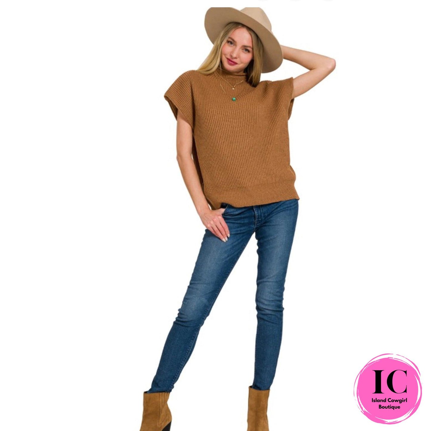 Crowd Pleaser Camel Short Sleeve Sweater