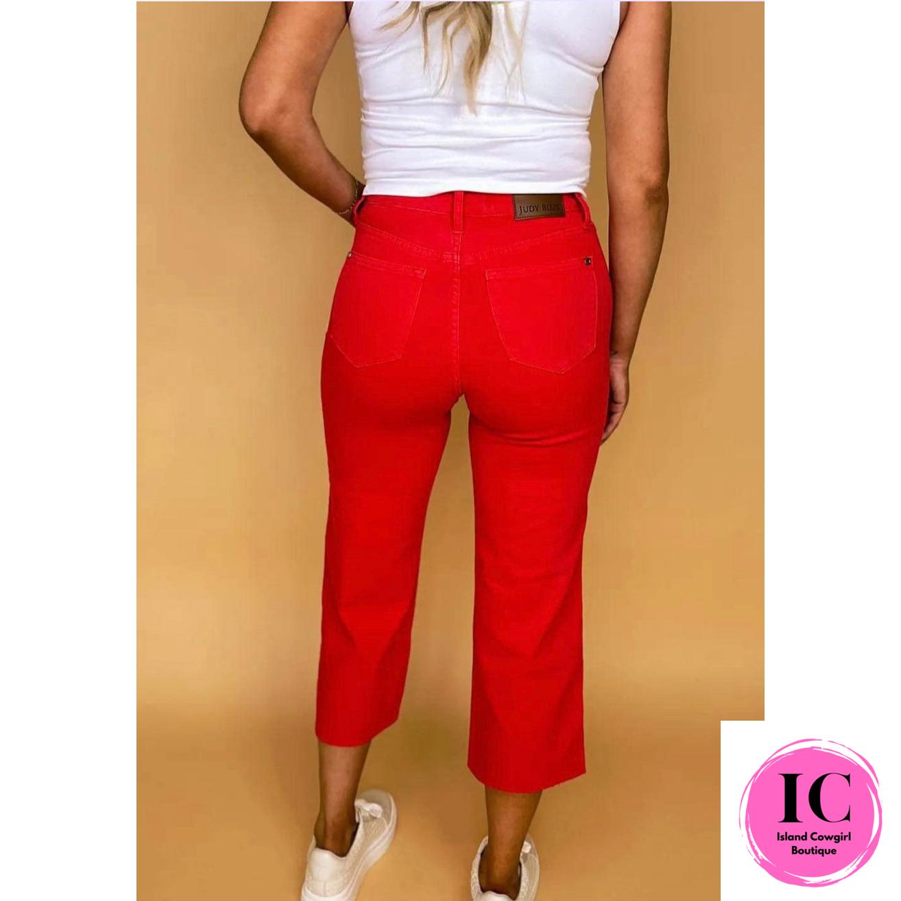 Judy Blue: Going Strong Garment Dyed Red Cropped Jeans