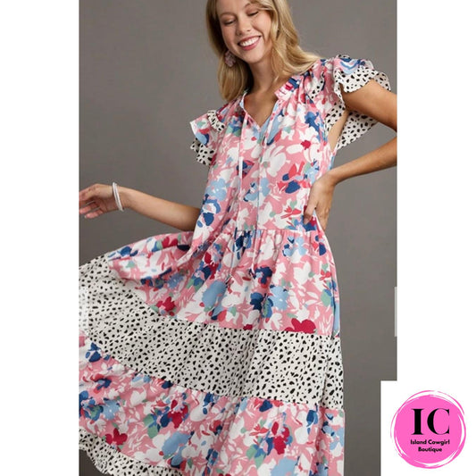 Keep It Going Pink Floral Midi Dress