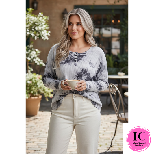 Curvy Girl Easy Like Sunday Black Tie Dye Top