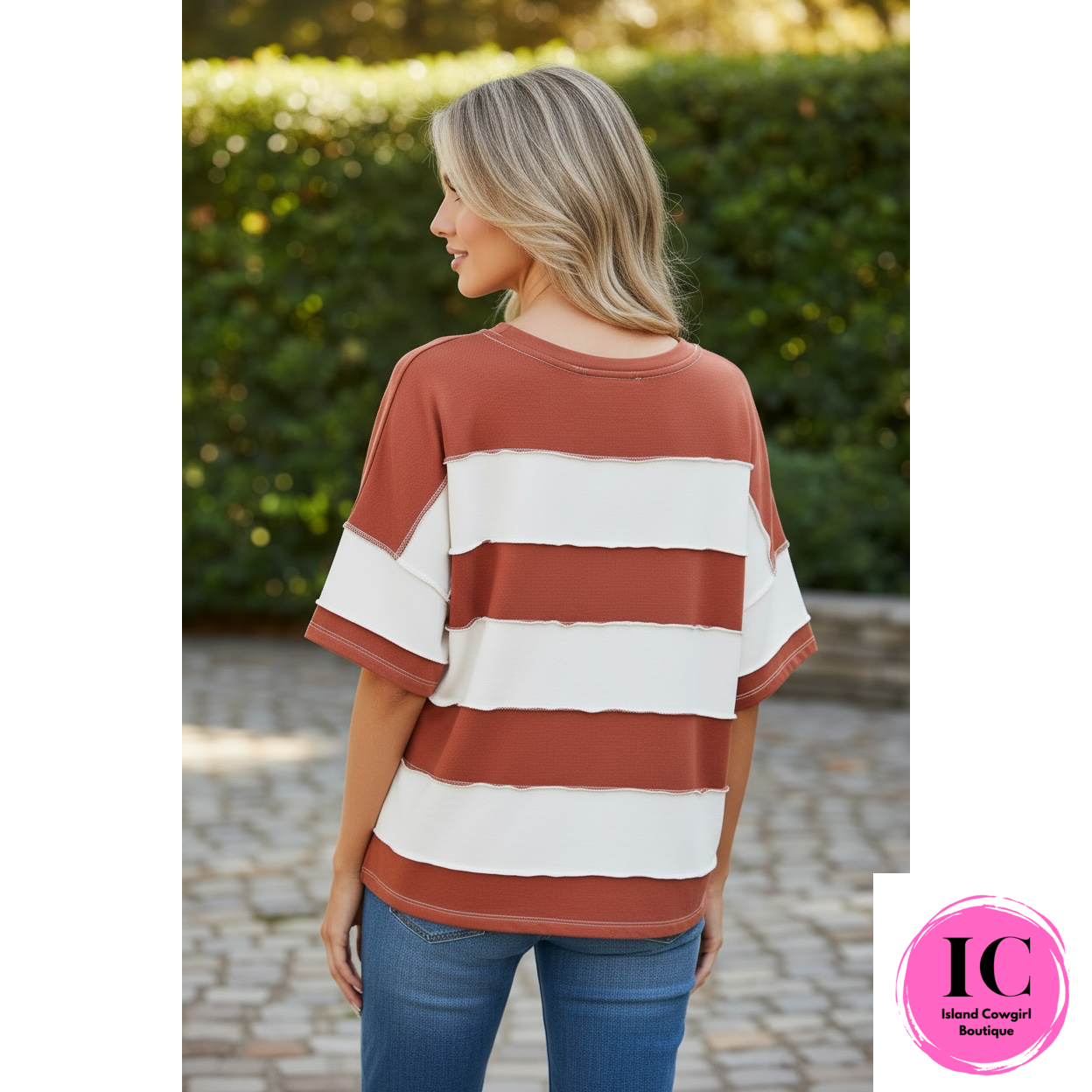 Missing You Here Rust Striped Top