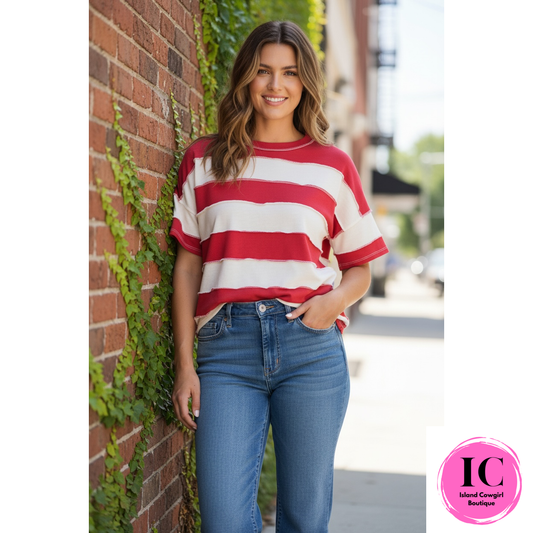 Missing You Here Red Striped Top