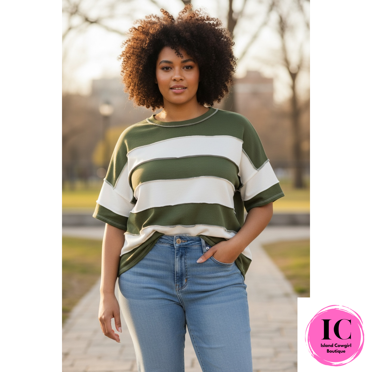 Missing You Here Green Striped Top