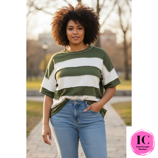 Missing You Here Green Striped Top