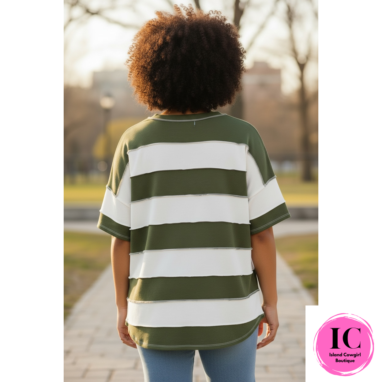 Missing You Here Green Striped Top