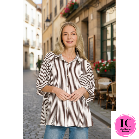 Busy Schedule Brown Striped Shirt
