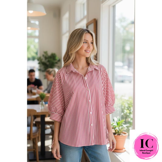 Busy Schedule Wine Striped Shirt