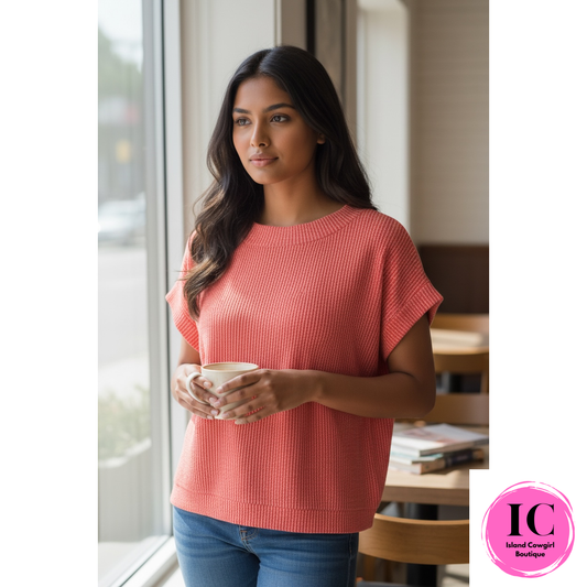 Catching On Red Ribbed Top