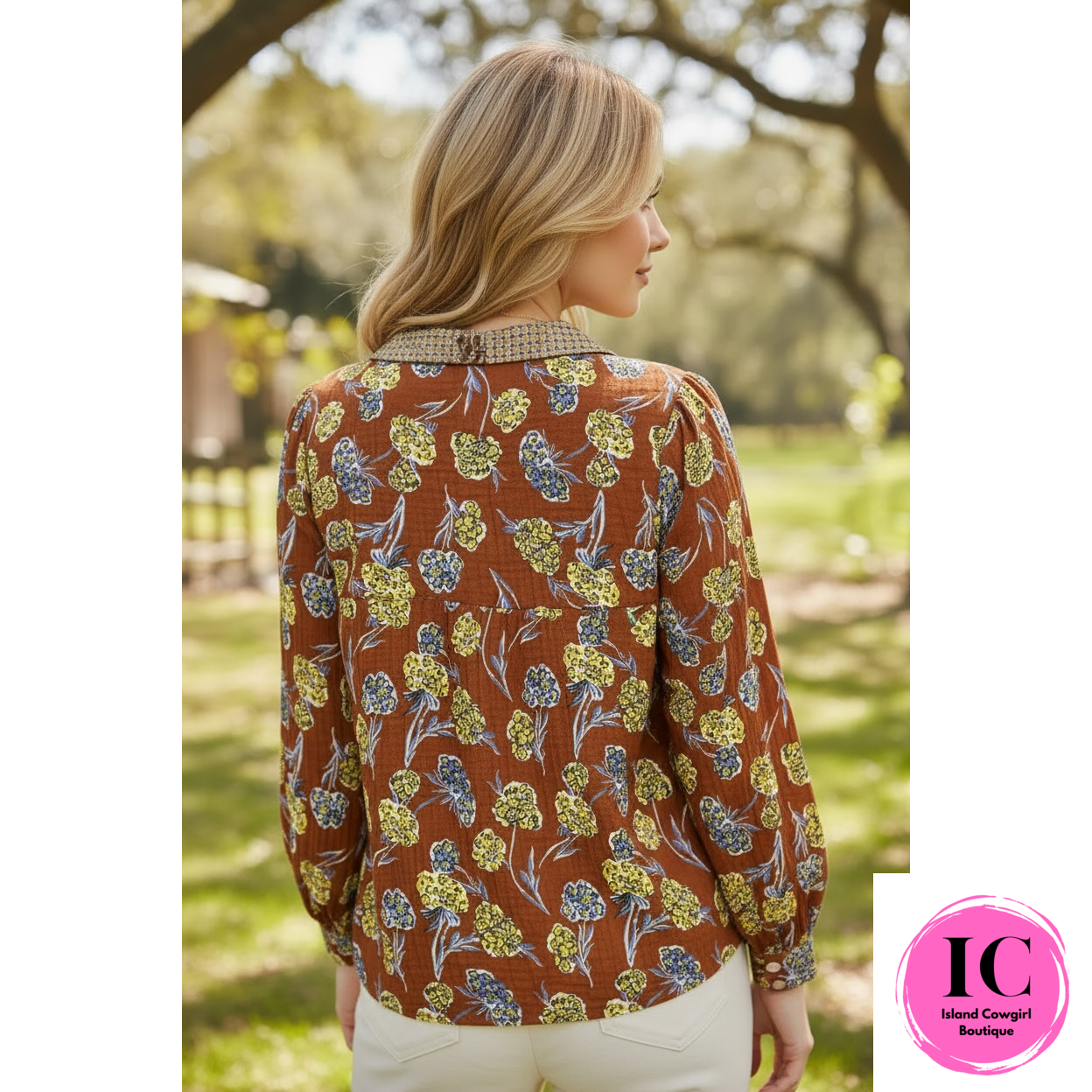 Own The Day Rust Floral Blouse