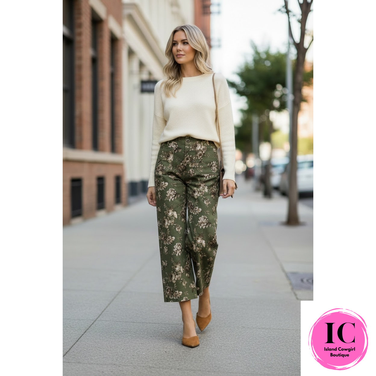 Living For This Olive Floral Wide Leg Jeans
