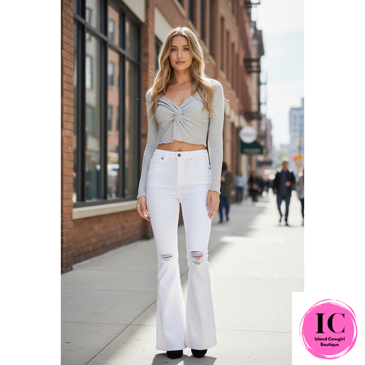 KanCan: High Rise White Flare Jeans