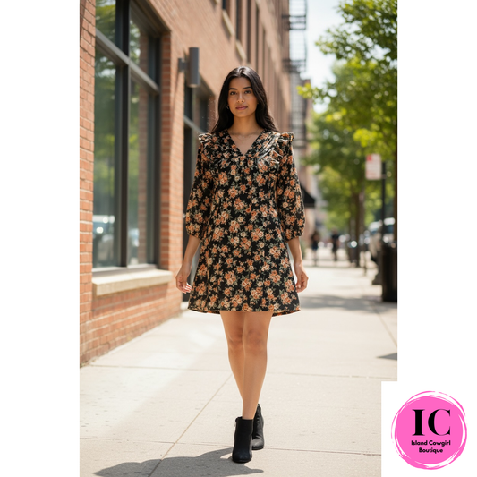 All About It Black Ditsy Floral Dress