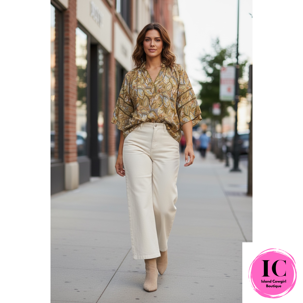 Curvy Girl Into Fall Olive Mixed Blouse
