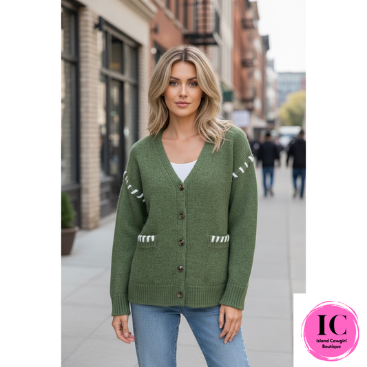 Cozy Haven Army Green Cardigan