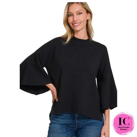 Just A Feeling Black Mock Neck Sweater