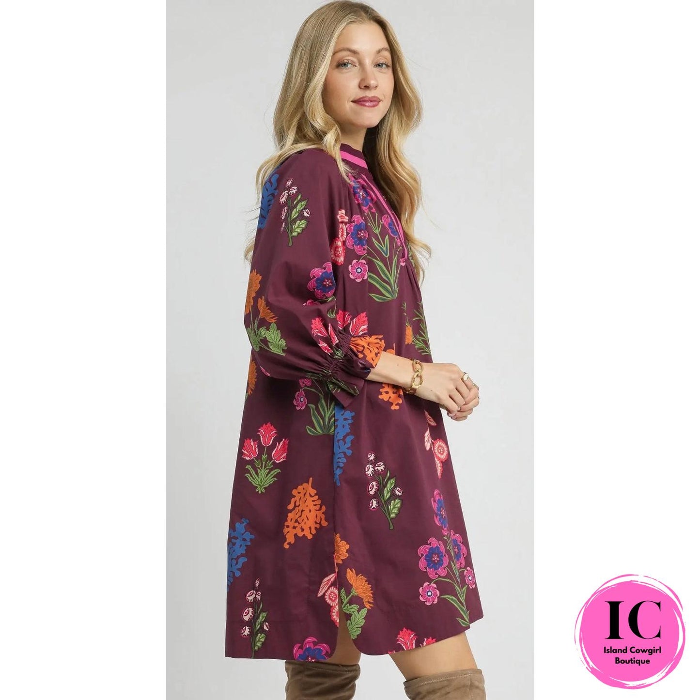 Harvest Beauty Burgundy Floral Dress