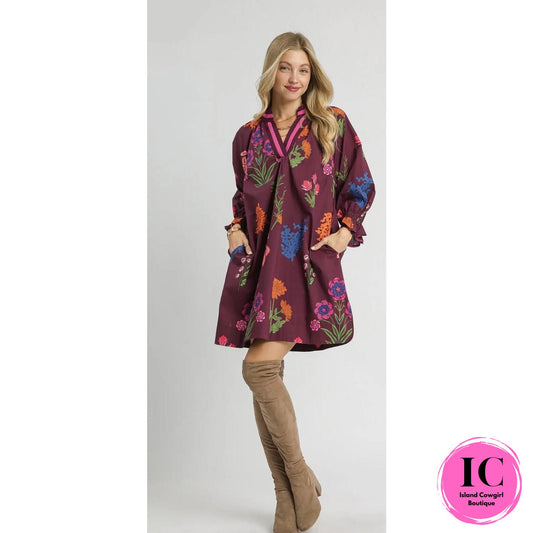 Harvest Beauty Burgundy Floral Dress