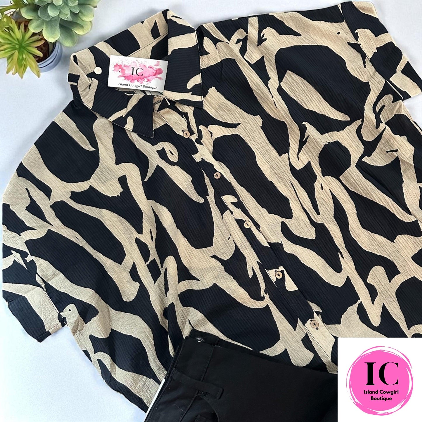 All For Love Black Abstract Blouse