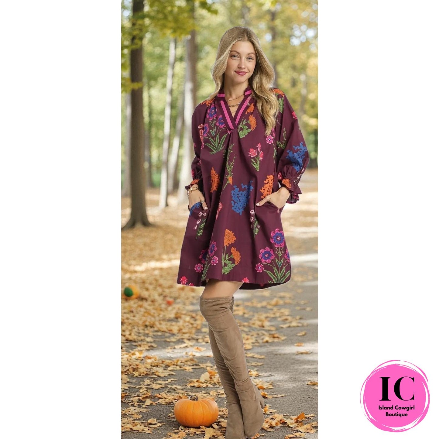 Harvest Beauty Burgundy Floral Dress