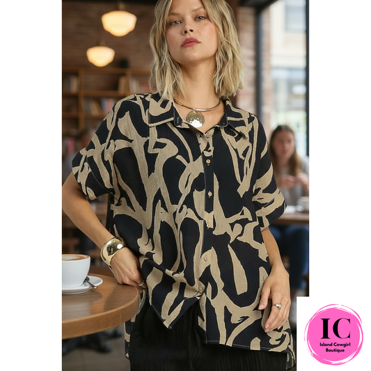 All For Love Black Abstract Blouse