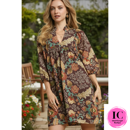 Always On My Mind Brown Floral Dress