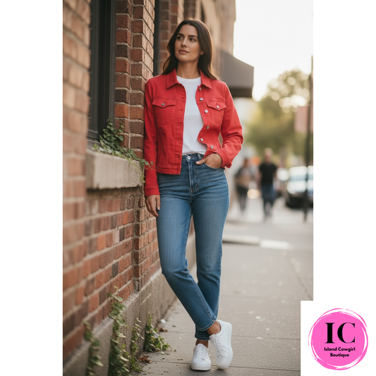 Talk About It Red Denim Jacket