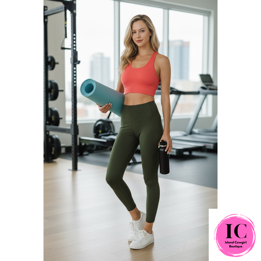 On the Run High Waisted Leggings-Army Green