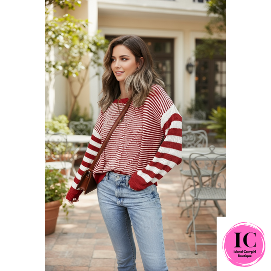 Look At You Red Color Block Sweater