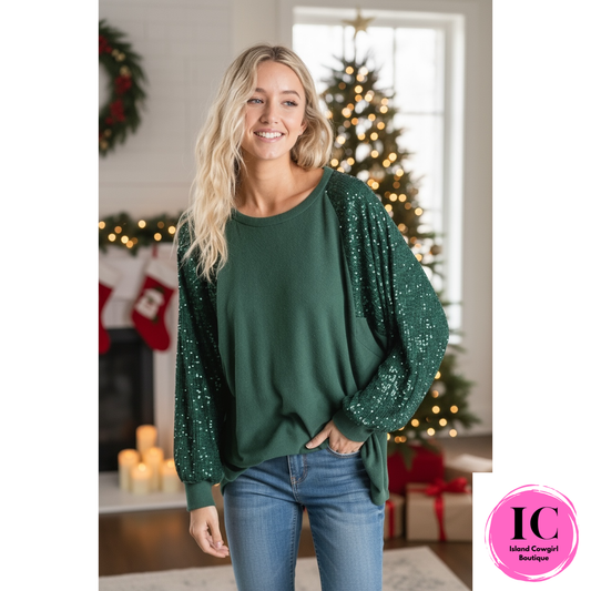 Under The Lights Emerald Sequin Blouse