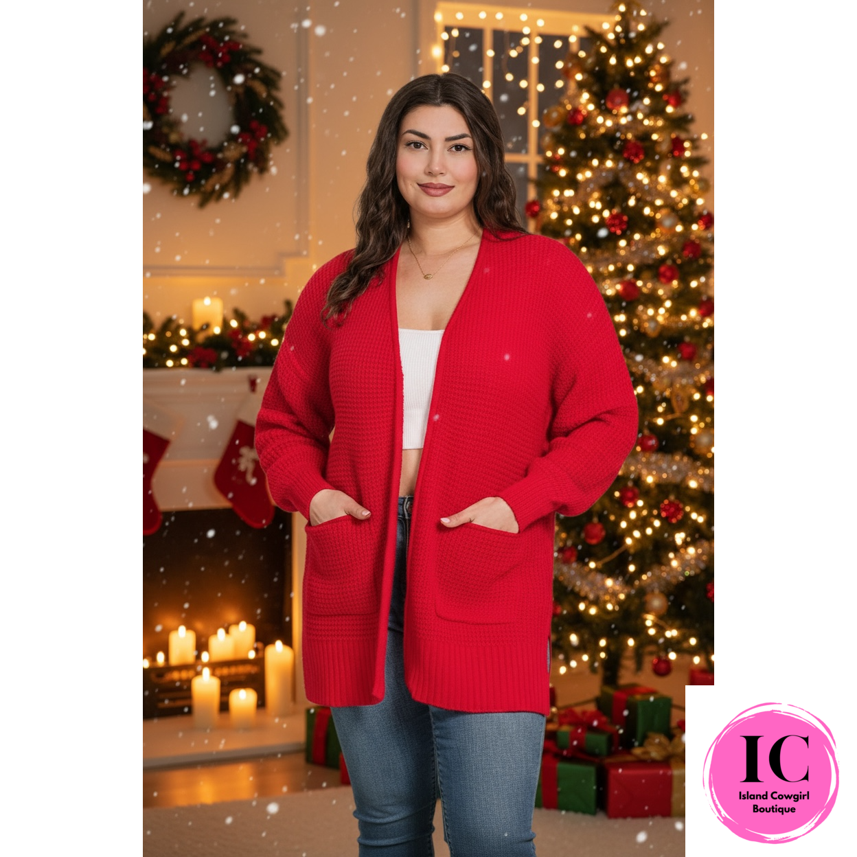 Face The Day Red Waffle Cardigan