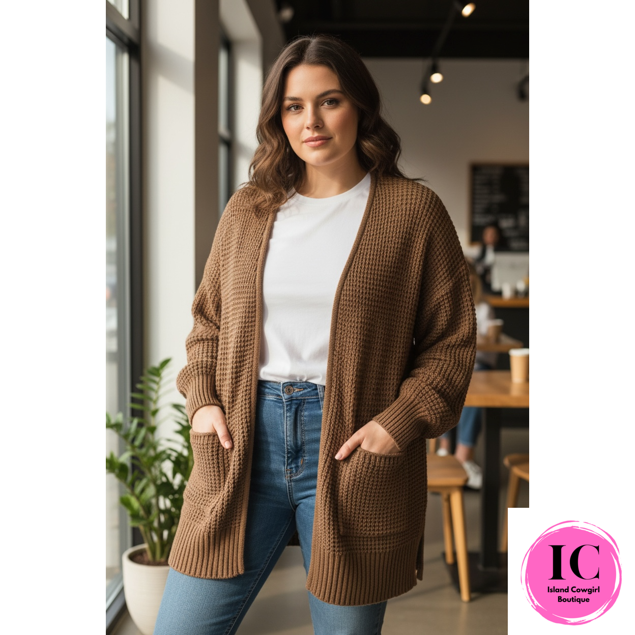 Face The Day Mocha Waffle Cardigan