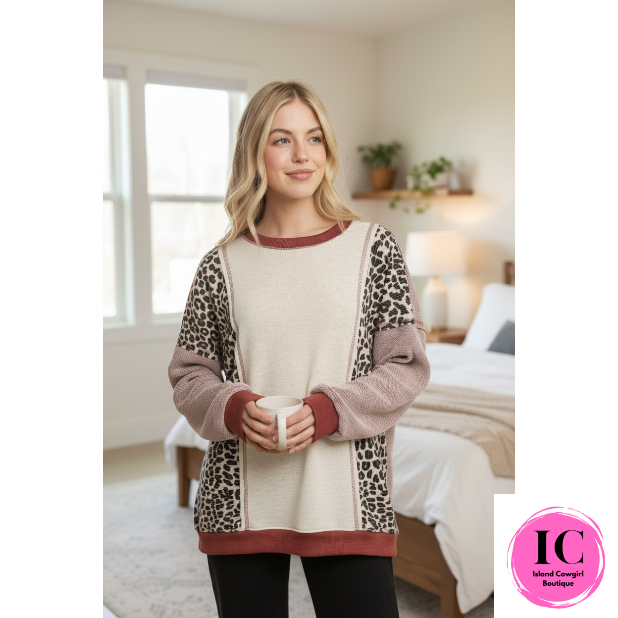 Keep It Cozy Leopard Color Block Tunic