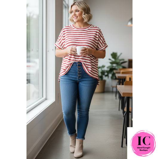 Curvy Girl Life With You Red Textured Top